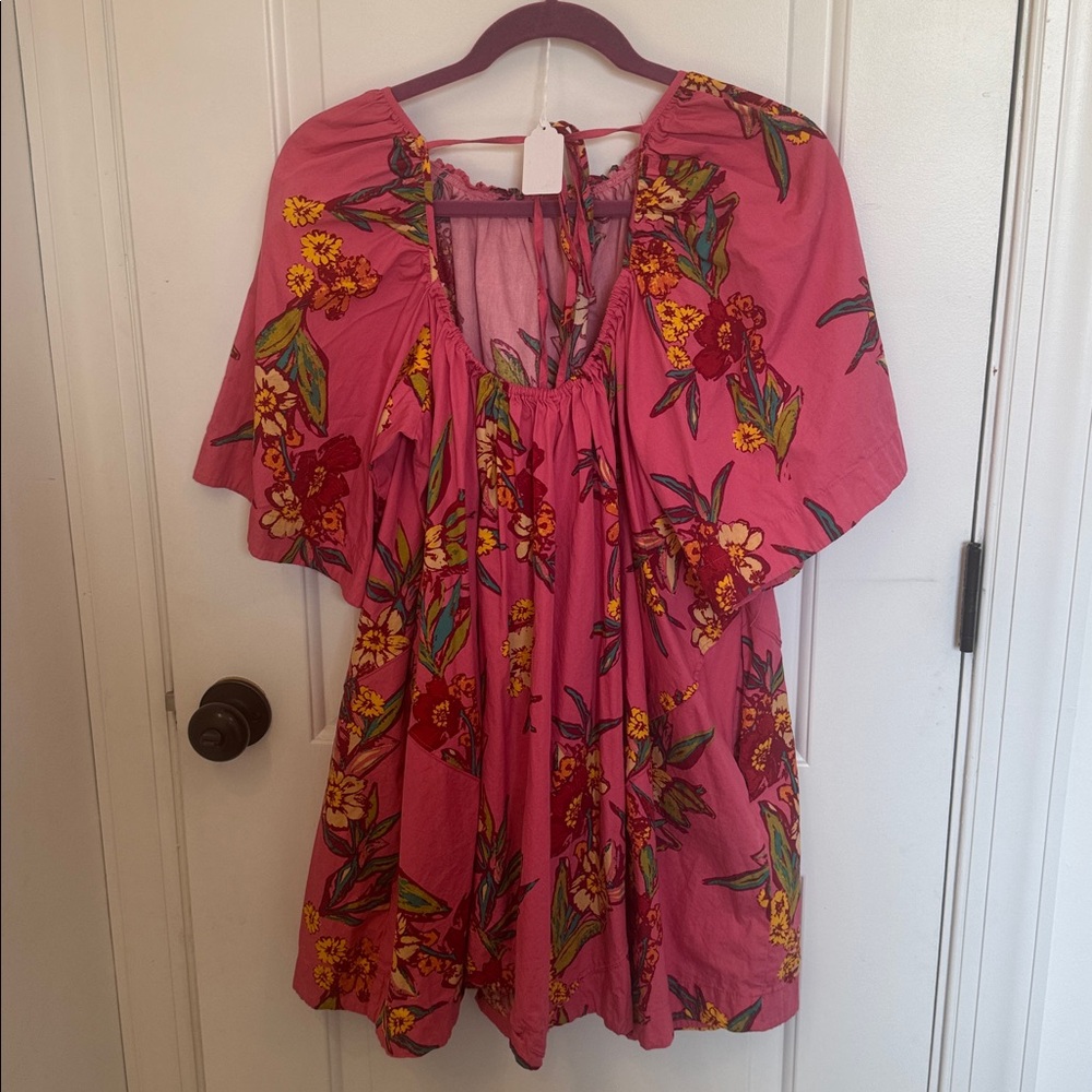 Free People Jodie Pink Floral Off-Shoulder mini Dress medium - Picture 6 of 9